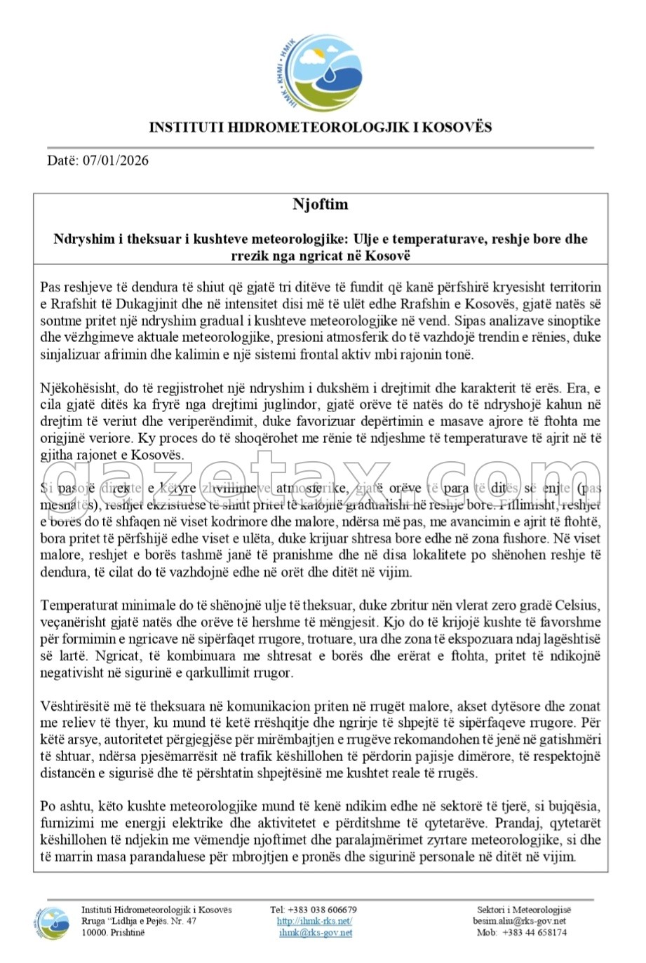 Pas shiut vjen bora, IHMK: Nga nesër ulje e temperaturave, rrezik nga ngricat